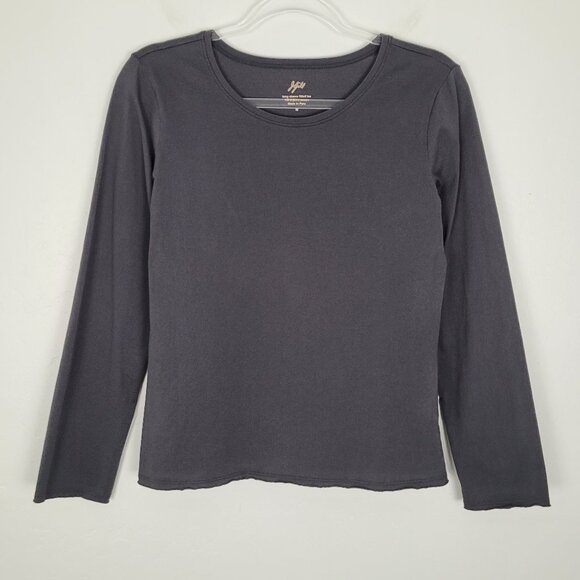 J. Jill Long Sleeve Fitted Tee Pima Cotton Top Raw Hem Black Size M - Picture 1 of 9